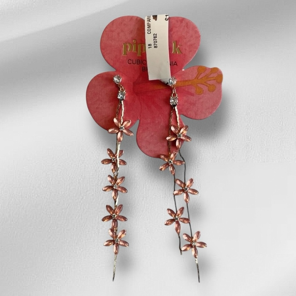 Piper K Cubic Zirconia Floral Drop Rose Pink Earrings
